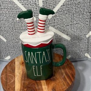 Rae Dunn SANTAS ELF coffee mug with topper New